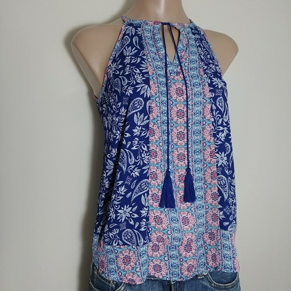 Pink Republic Floral Tassle Peekaboo Neck Tank